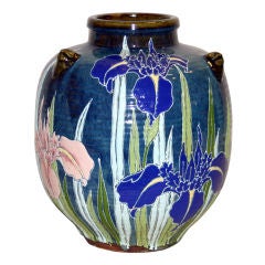 Vintage Shigaraki Jar/Vase with Irises