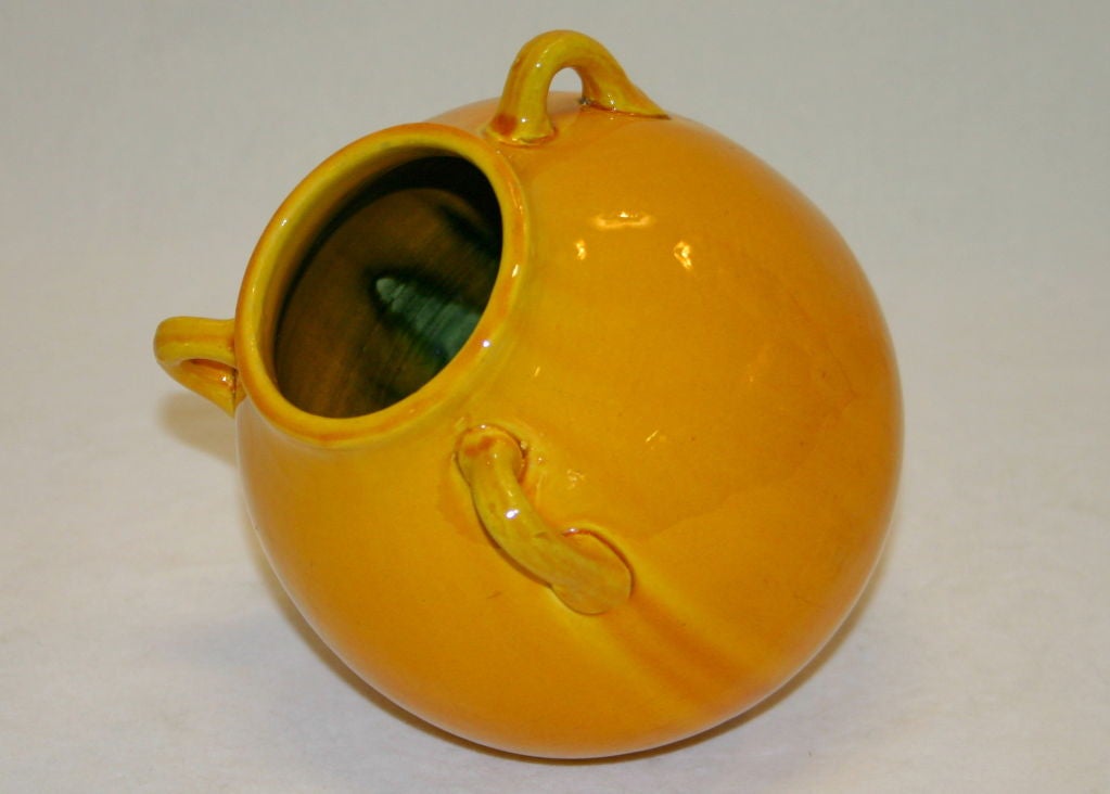 Japanese Awaji Pottery Vase in Egg Yolk Yellow Glaze