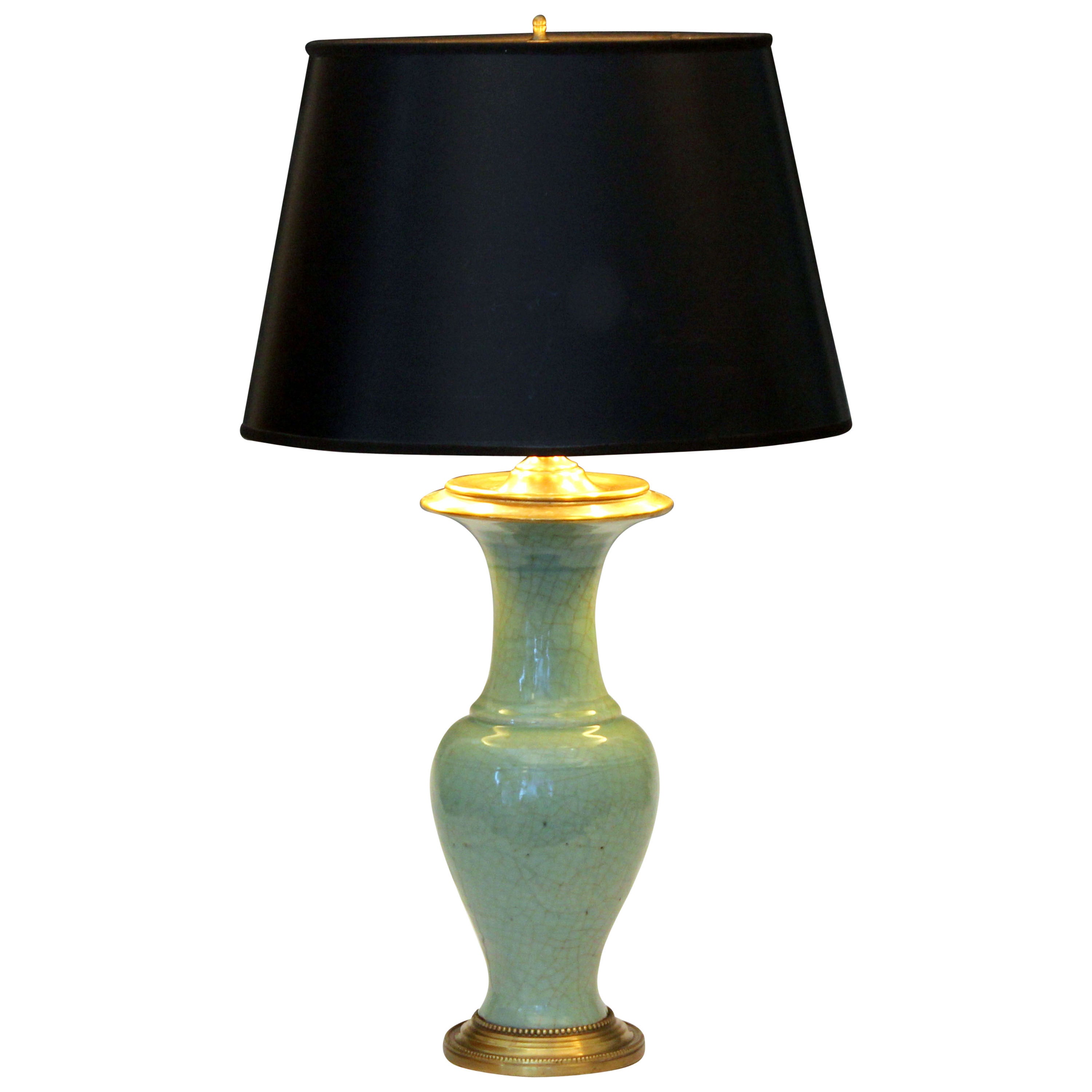 Antique Chinese Porcelain Celadon Crackle Glaze Vase Lamp