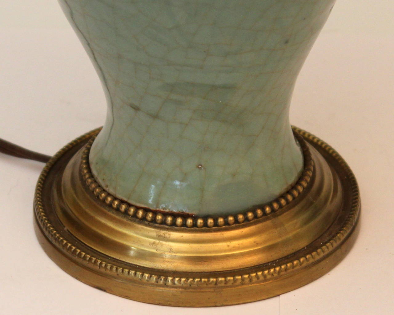 Antique Chinese Porcelain Celadon Crackle Glaze Vase Lamp In Good Condition In Wilton, CT
