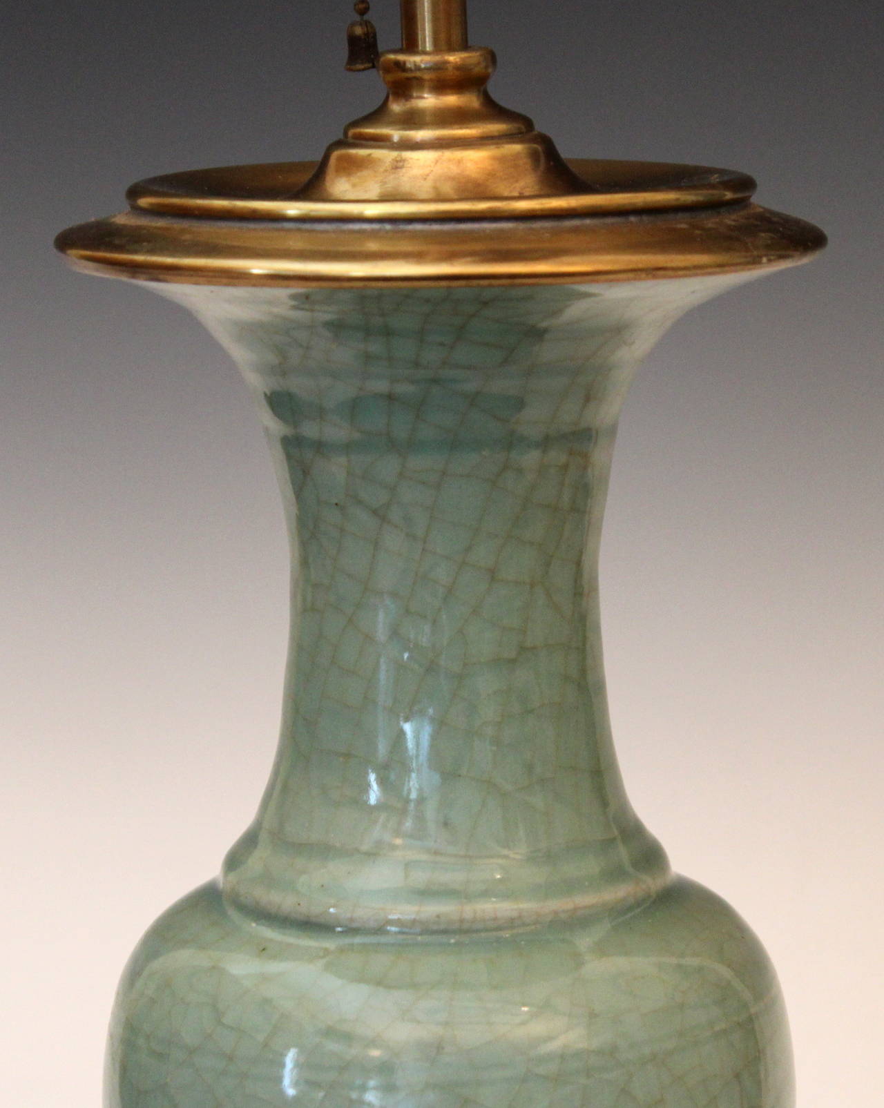 18th Century and Earlier Antique Chinese Porcelain Celadon Crackle Glaze Vase Lamp