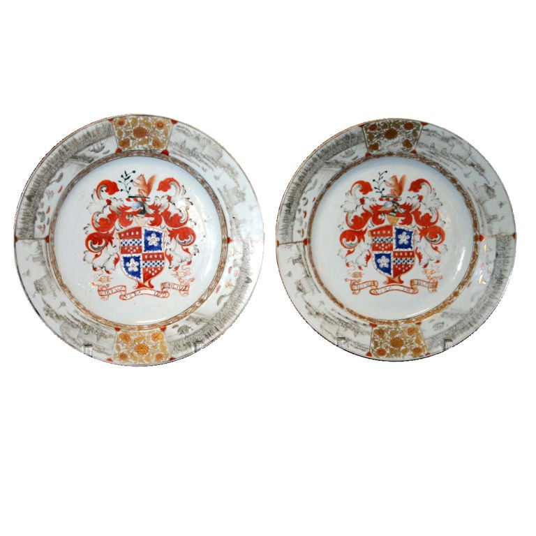 Pair Chinese Armorial Export Porcelain Lee Quartering Astley