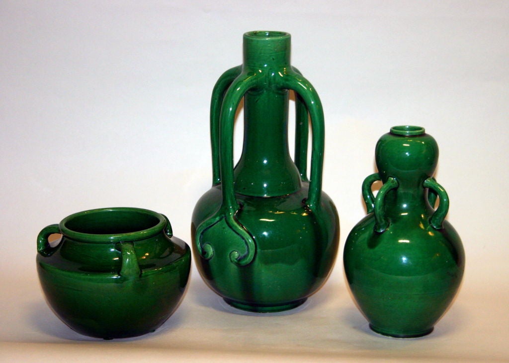 20th Century Awaji Pottery Art Nouveau 4 handle Vase