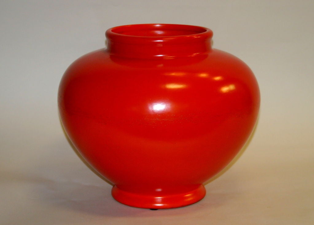Large Atomic Red Weller Art Pottery Vase