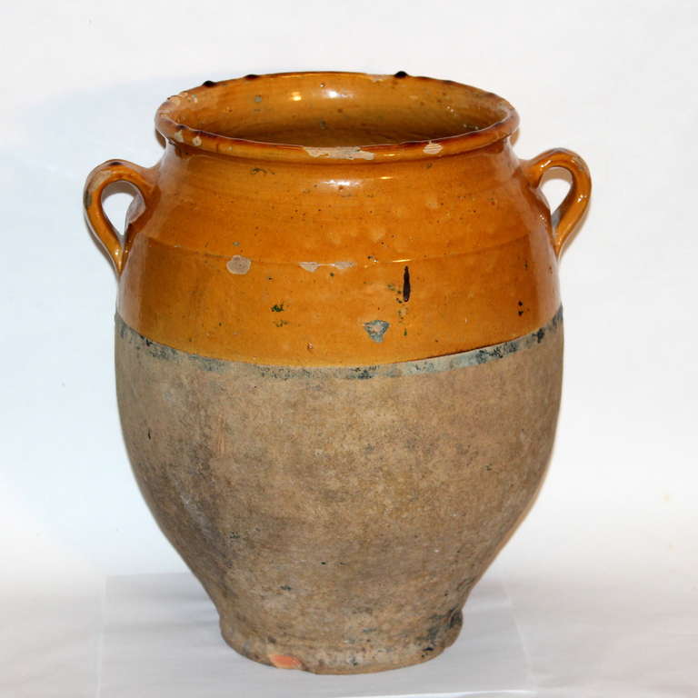 Folk Art Antique Country French, Pottery Faience Confit Pot Vase
