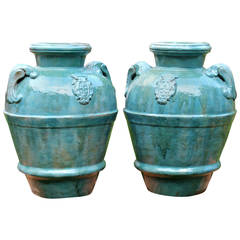 Huge Pair Large Antique Galloway Terracotta Pottery Garden Urns Porch Vases