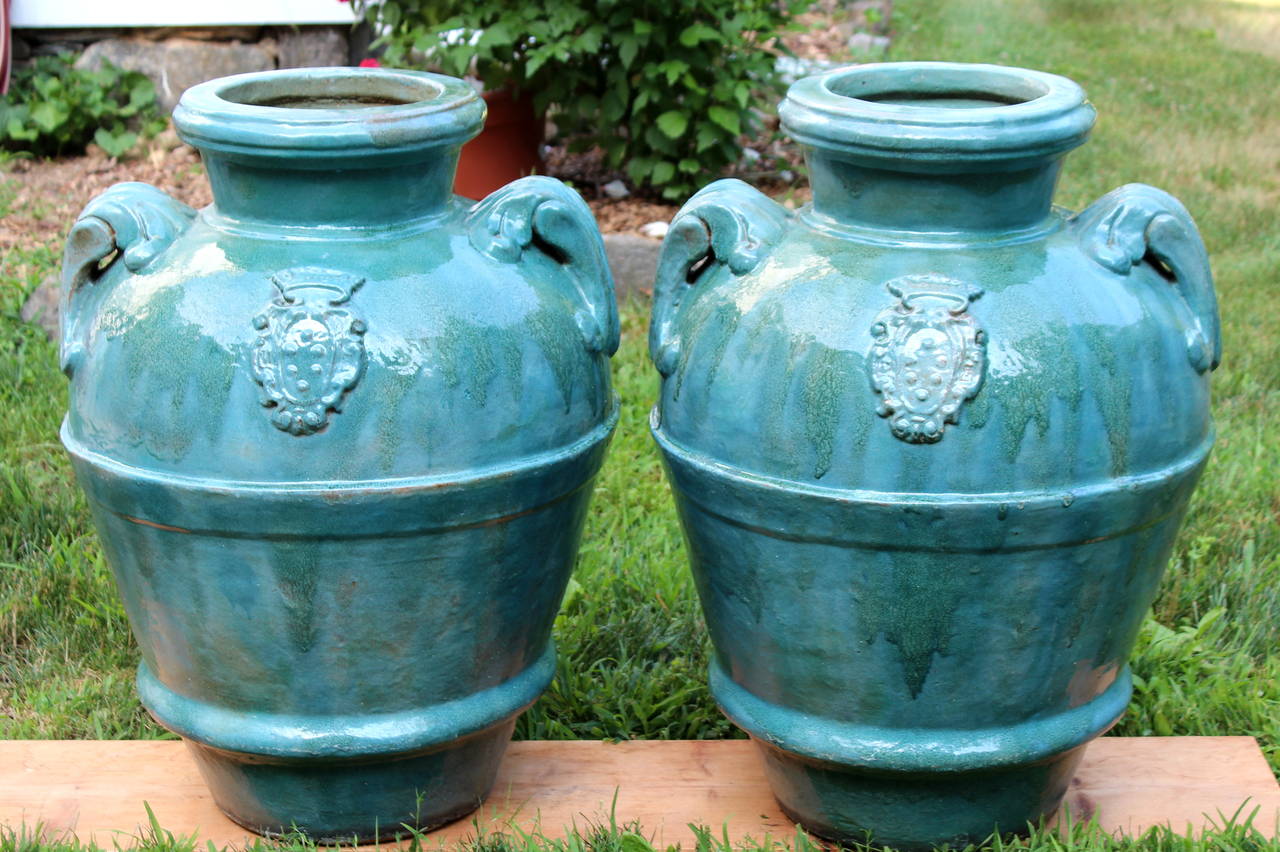 Huge Pair Large Antique Galloway Terracotta Pottery Garden Urns Porch