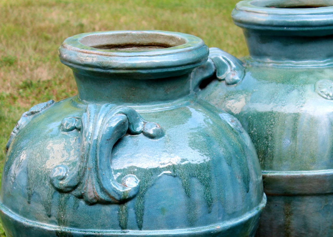 Huge Pair Large Antique Galloway Terracotta Pottery Garden Urns Porch