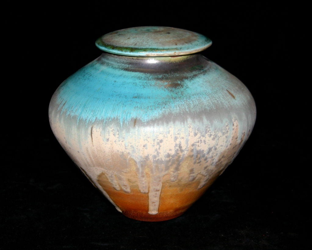 Sublime studio jar and cover by ceramic artist Jon Puzzuoli.