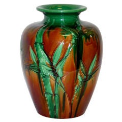 Large Awaji Vase with Incised Bamboo Design