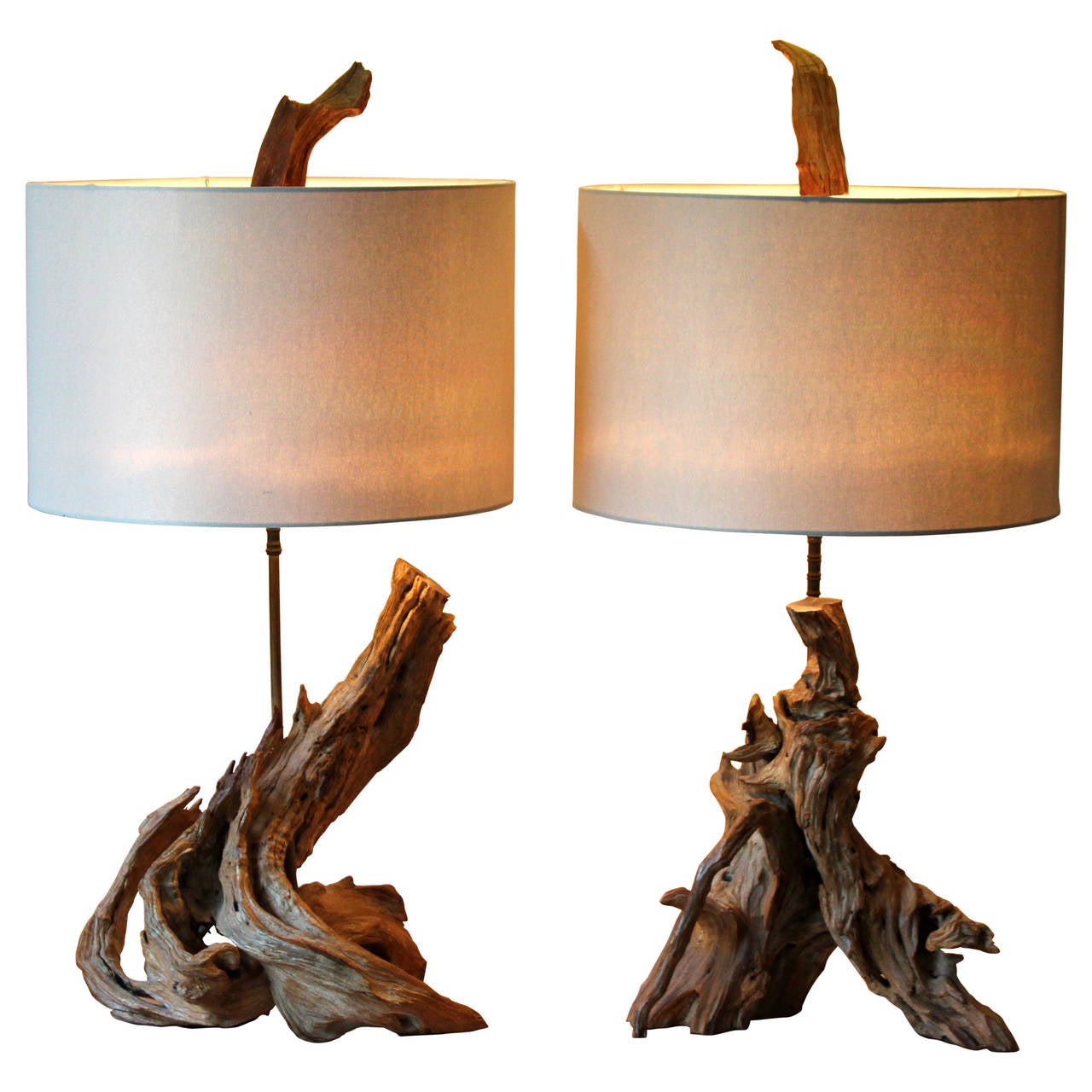 Pair of Vintage Driftwood Organic Natural Sculpture Lamps at 1stDibs