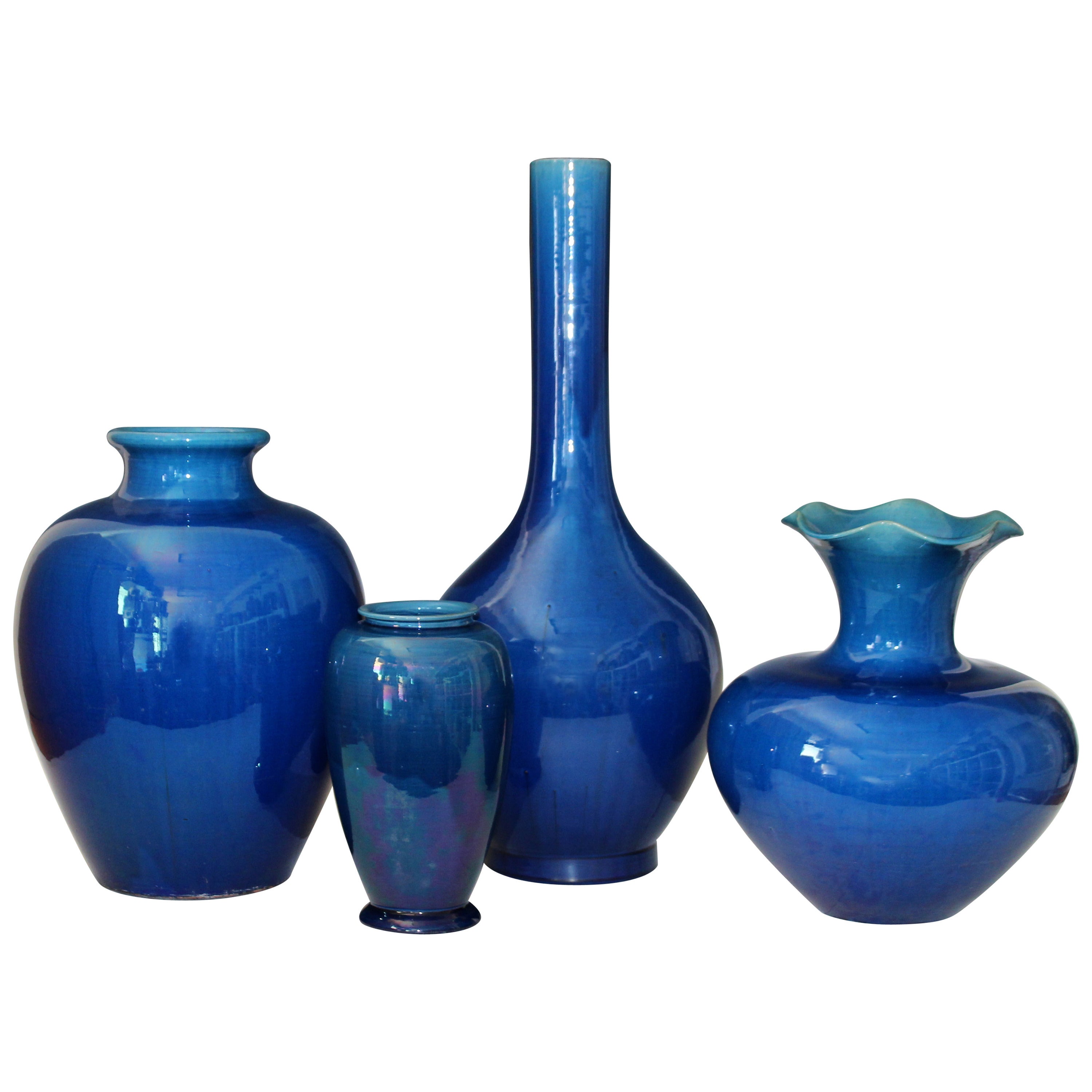 Collection of Blue Awaji Pottery Vases For Sale
