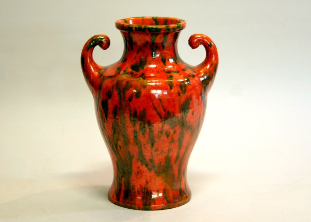 Awaji Pottery Vase with Green Spotted Chrome Red Glaze