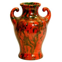 Awaji Pottery Vase with Green Spotted Chrome Red Glaze