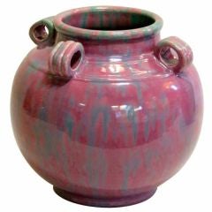 Awaji Pottery Vase in Pink and Blue Glaze