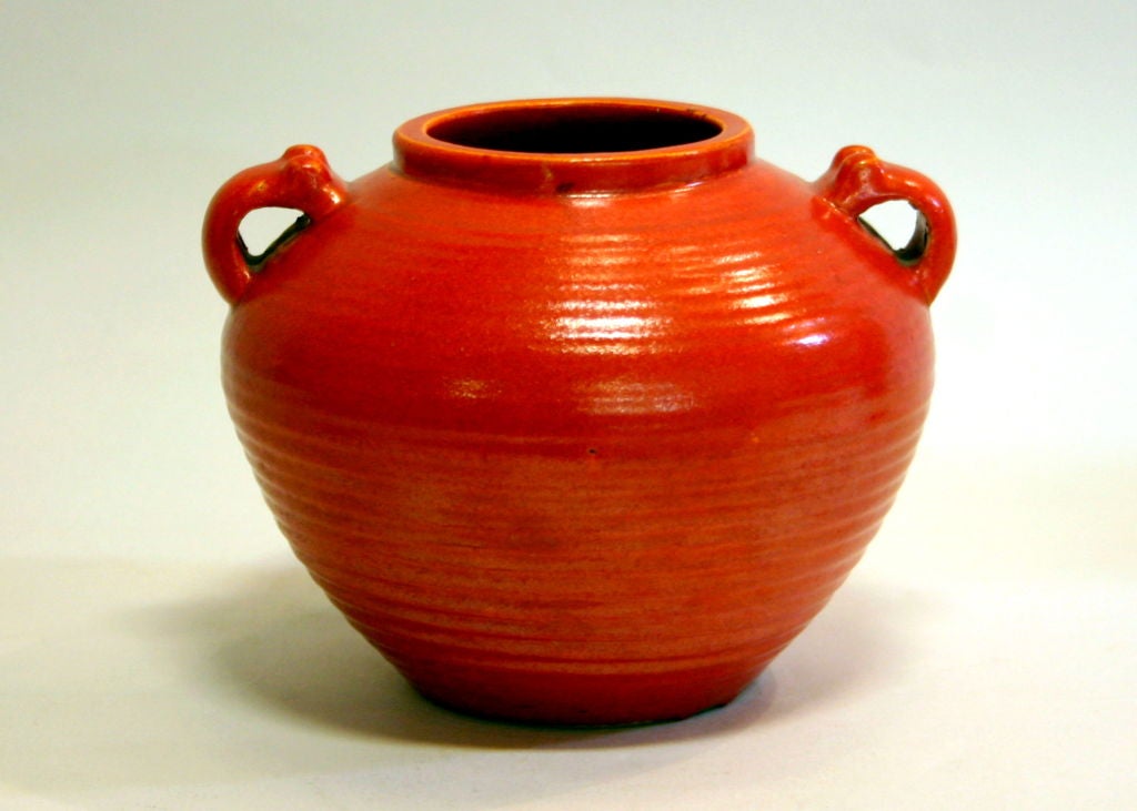 Awaji Pottery Vase in Chrome Red Glaze