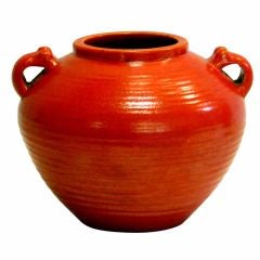 Awaji Pottery Vase in Chrome Red Glaze