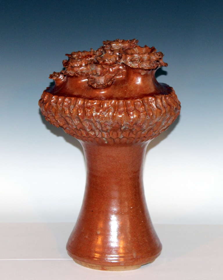 Pressed Large Studio Art Pottery Meteoric Atomic Age Vase