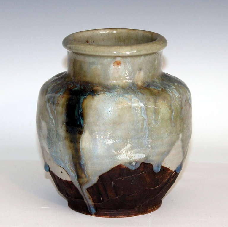 Japanese Awaji Pottery Flambe Drip Glaze Vase