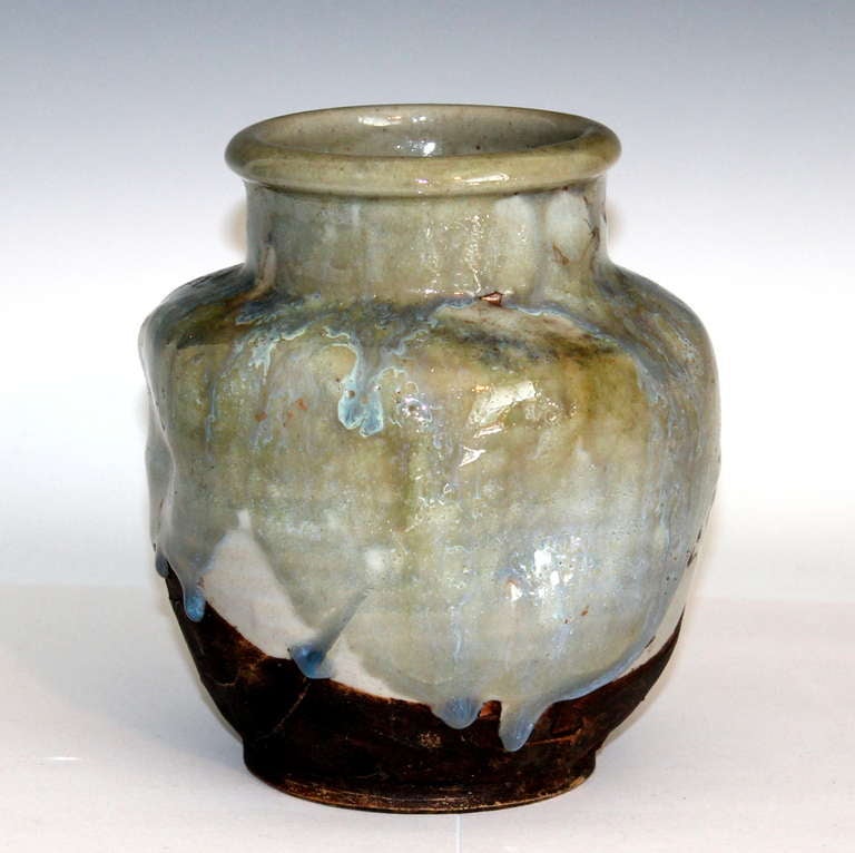 Modern Awaji Pottery Flambe Drip Glaze Vase
