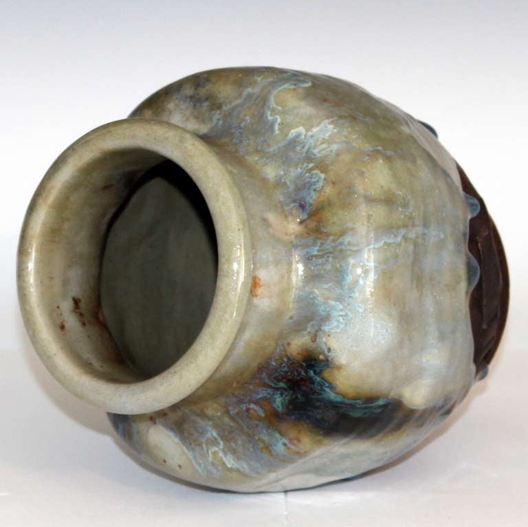 Hand-Crafted Awaji Pottery Flambe Drip Glaze Vase