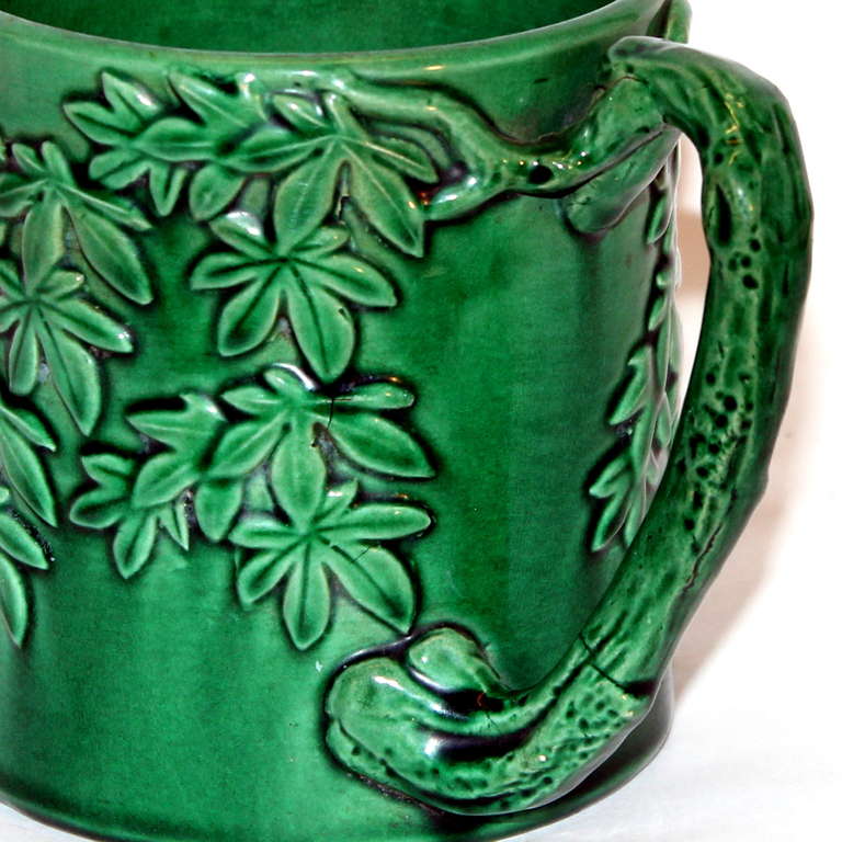 Awaji Pottery Mug with Twig Handle and Bamboo Fronds For Sale 2