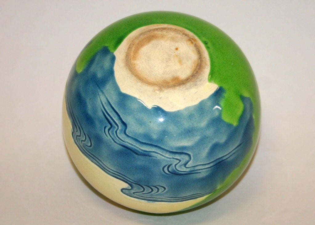 20th Century Antique Awaji Pottery Vase with Mt. Fuji For Sale