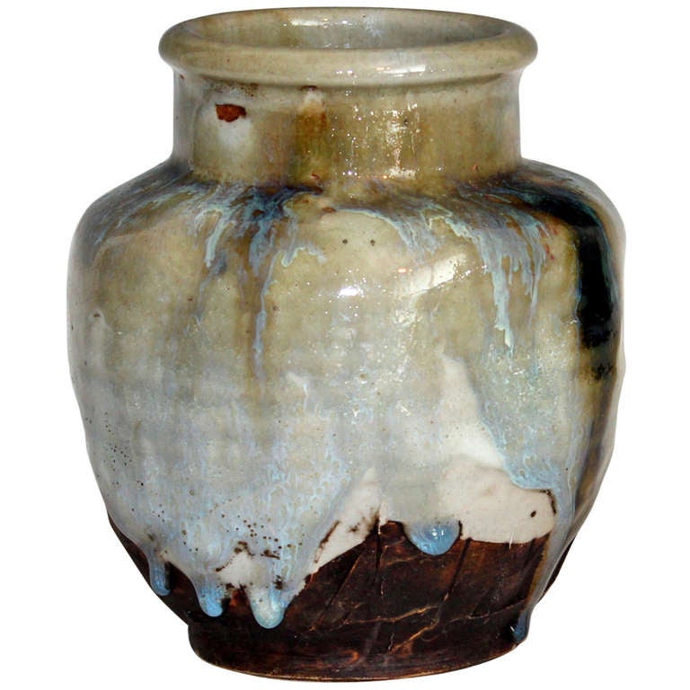 Awaji Pottery Flambe Drip Glaze Vase at 1stDibs