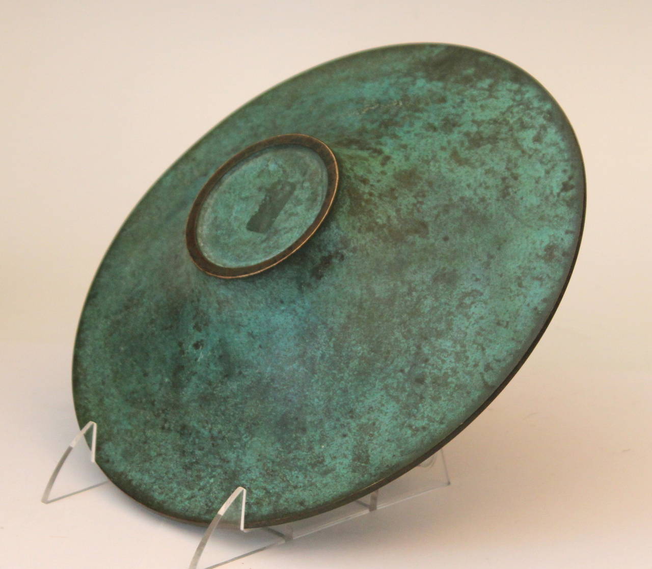Vintage Japanese Art Deco Green Patinated Bronze Bowl Centerpiece For Sale 2