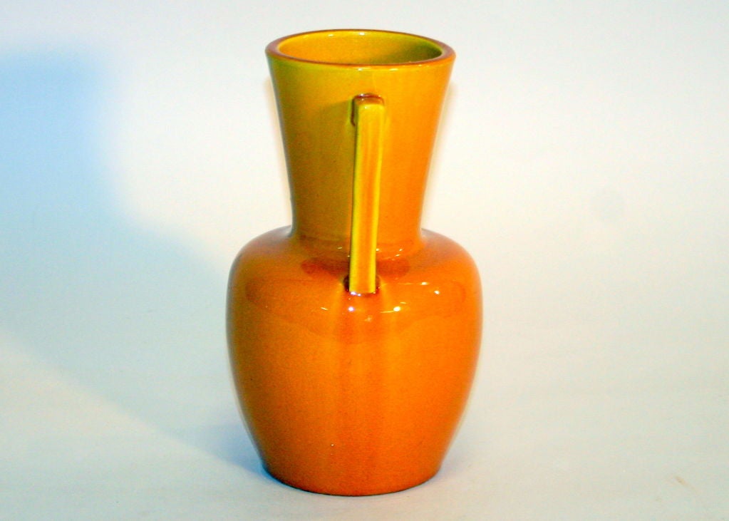 Japanese Awaji Pottery Vase in Amber Yellow Glaze For Sale