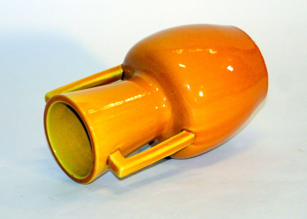 Hand-Crafted Awaji Pottery Vase in Amber Yellow Glaze For Sale