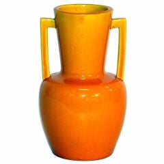 Awaji Pottery Vase in Amber Yellow Glaze