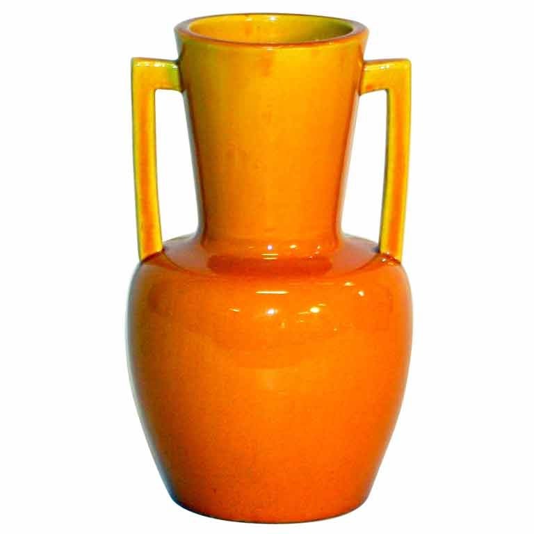 Awaji Pottery Vase in Amber Yellow Glaze For Sale