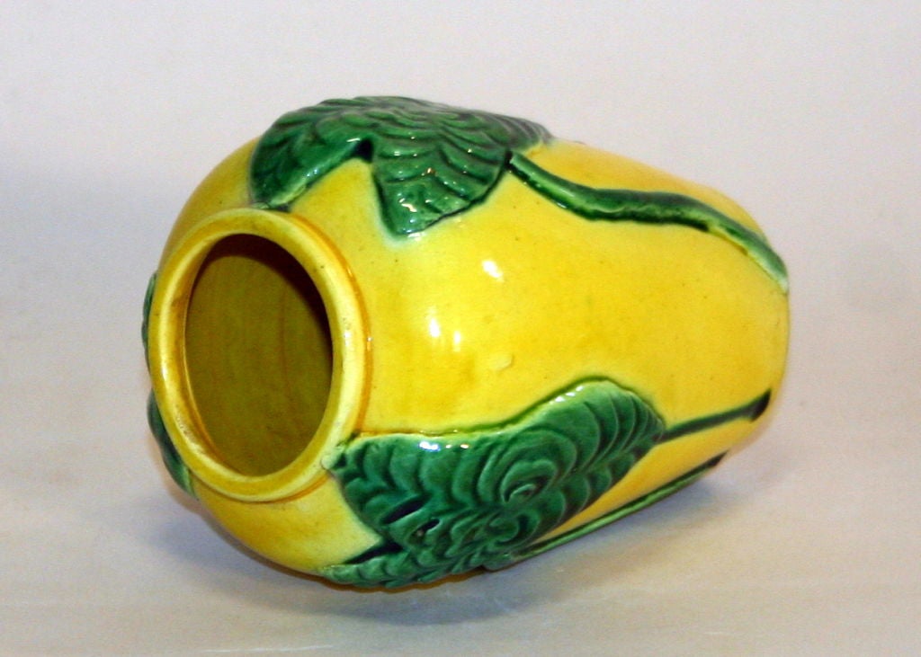 Awaji Pottery Vase with Applied Lily Leaves In Excellent Condition For Sale In Wilton, CT