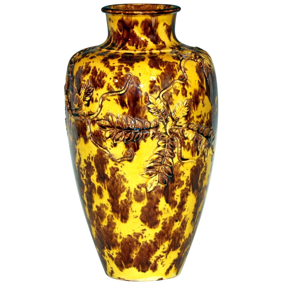 Antique Kyoto Pottery Vase with Wisteria and Birds at 1stDibs