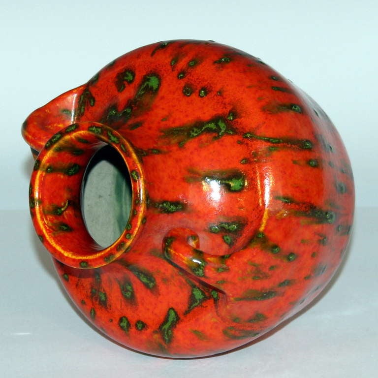 Japanese Awaji Pottery Art Deco Atomic Orange Lava Flambe Ceramic Glaze Vase