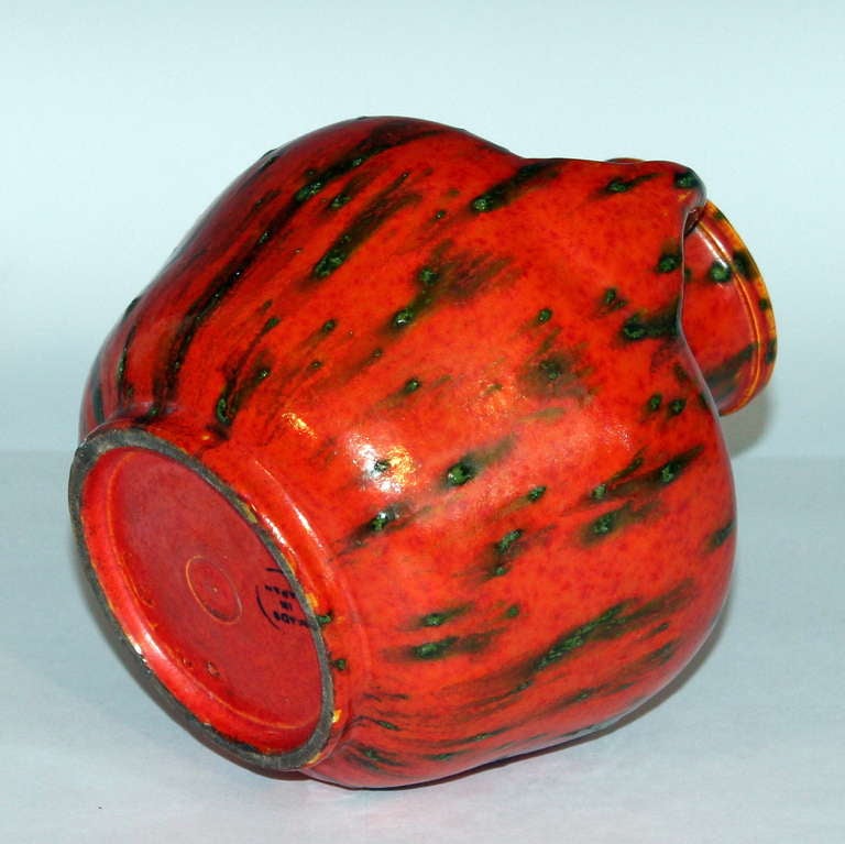 Turned Awaji Pottery Art Deco Atomic Orange Lava Flambe Ceramic Glaze Vase