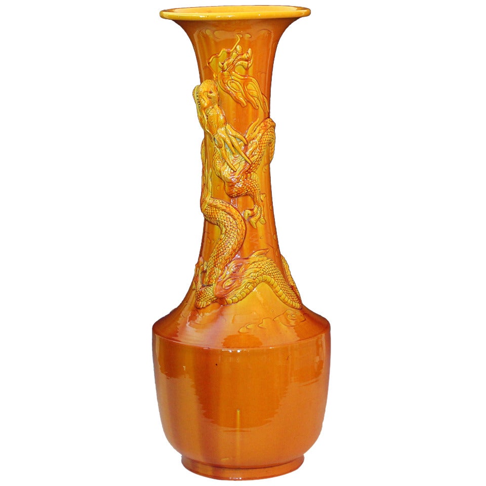 Large Awaji Pottery Dragon Vase