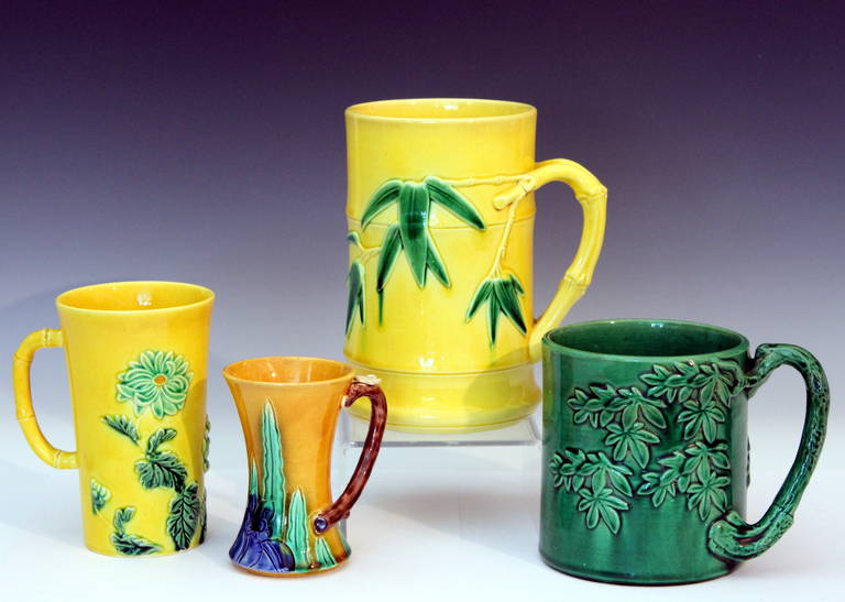 Awaji Pottery Mug with Twig Handle and Bamboo Fronds For Sale 4