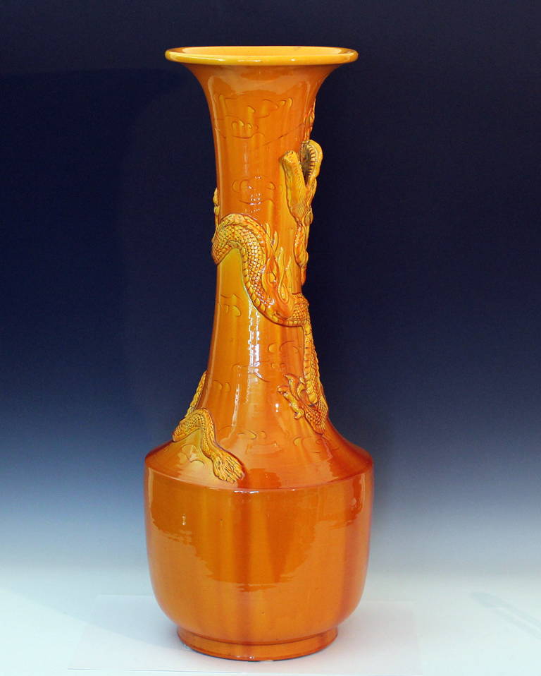 Art Nouveau Large Awaji Pottery Dragon Vase