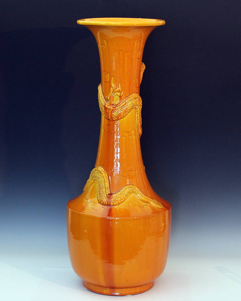 Japanese Large Awaji Pottery Dragon Vase For Sale