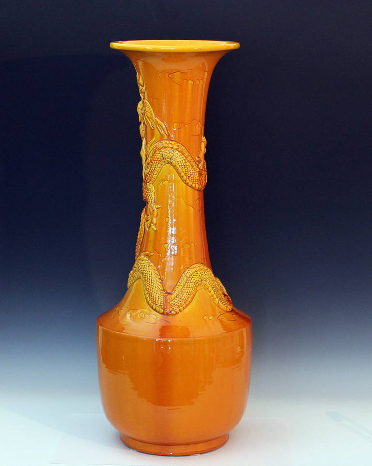Turned Large Awaji Pottery Dragon Vase