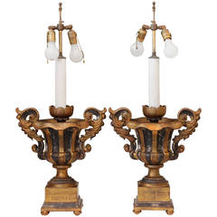 Pair of Old Italian Gilt and Silvered Candle Pricket Lamps