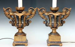 Pair of Old Italian Gilt and Silvered Candle Pricket Lamps