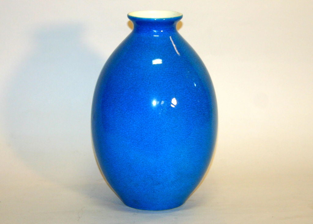 Belgian Boch Freres Turquoise Pottery Vase For Sale