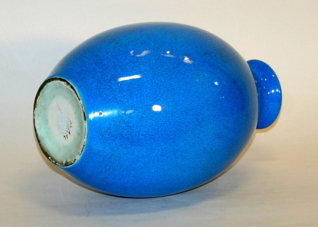 Boch Freres Turquoise Pottery Vase For Sale 1