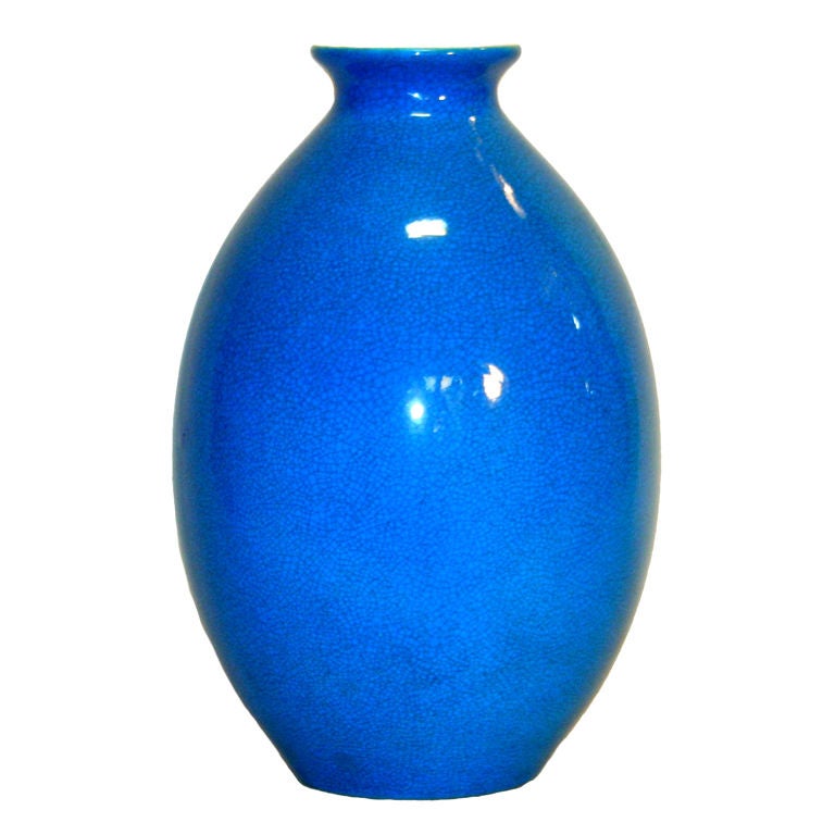 Boch Freres Turquoise Pottery Vase For Sale