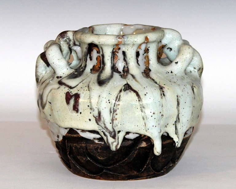 Awaji Pottery Vase in Frothy Shino Glaze