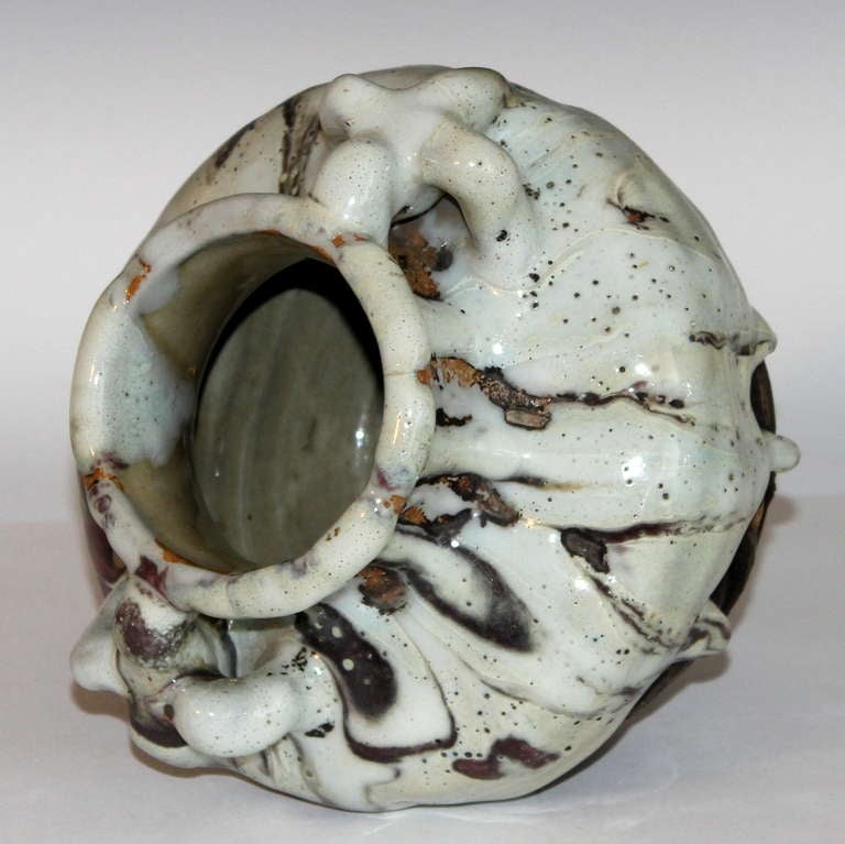 Japanese Awaji Pottery Vase in Frothy Shino Glaze