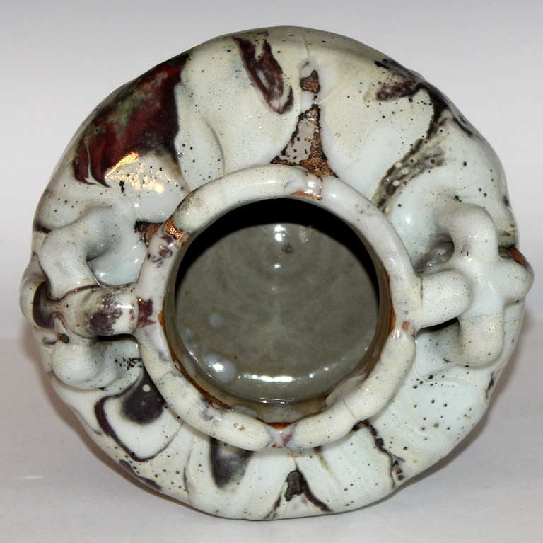 Hand-Crafted Awaji Pottery Vase in Frothy Shino Glaze